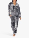 DKNY Stretch Fleece Long Sleeve Notch Collar Patchwork Print Pyjamas, Black