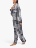 DKNY Stretch Fleece Long Sleeve Notch Collar Patchwork Print Pyjamas, Black, Black