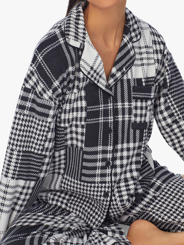 DKNY Stretch Fleece Long Sleeve Notch Collar Patchwork Print Pyjamas, Black