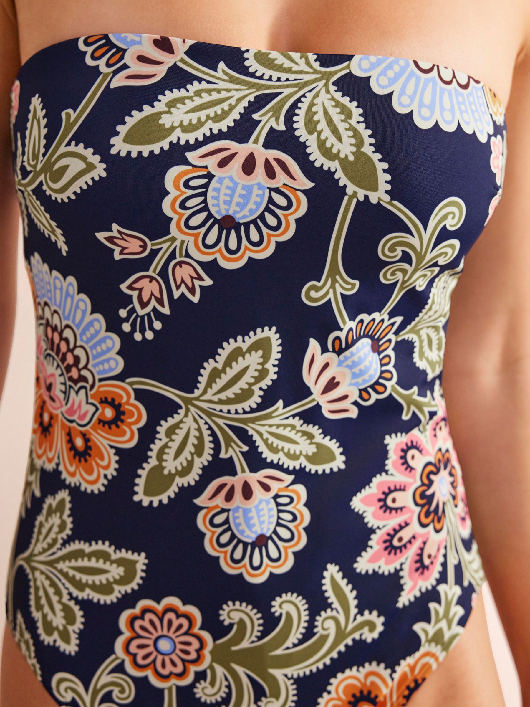 Boden Floral Bandeau Swimsuit, Midnight at John Lewis & Partners