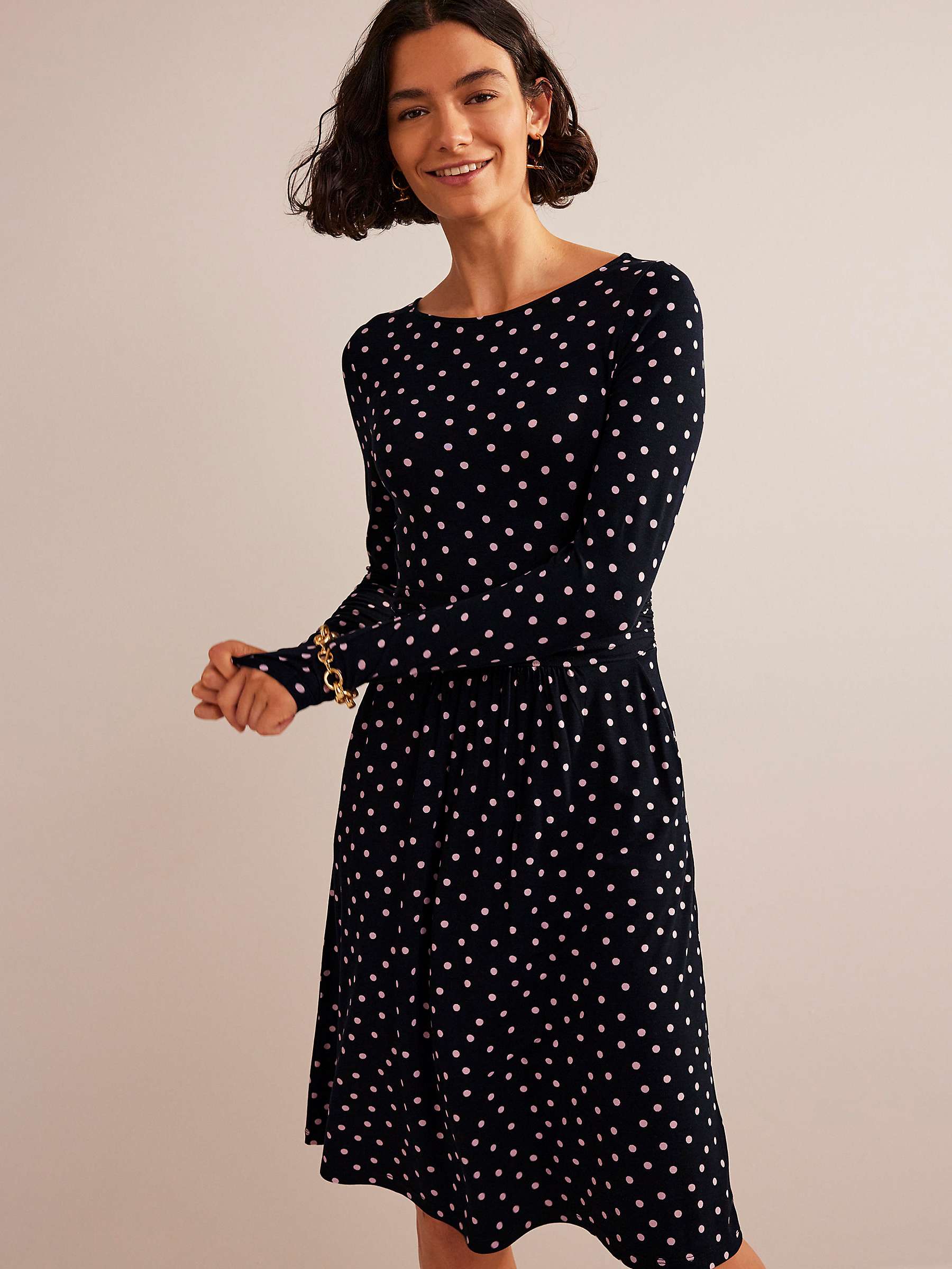 Buy Boden Abigail Spot Ecovero Jersey Dress, Black/Milkshake Spot Online at johnlewis.com