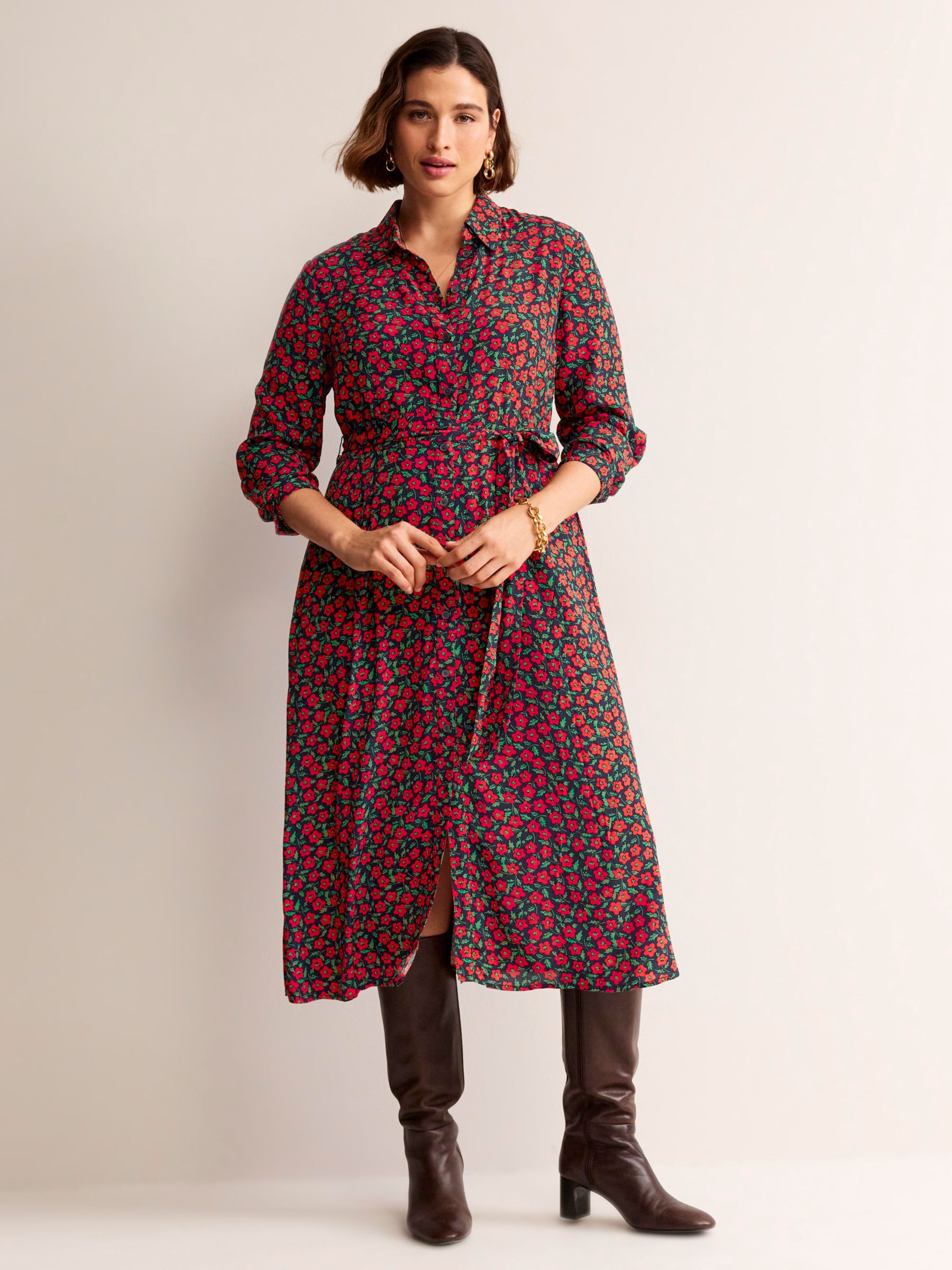 Boden Kate Midi Shirt Dress, Hot Pepper Petal Pop at John Lewis & Partners