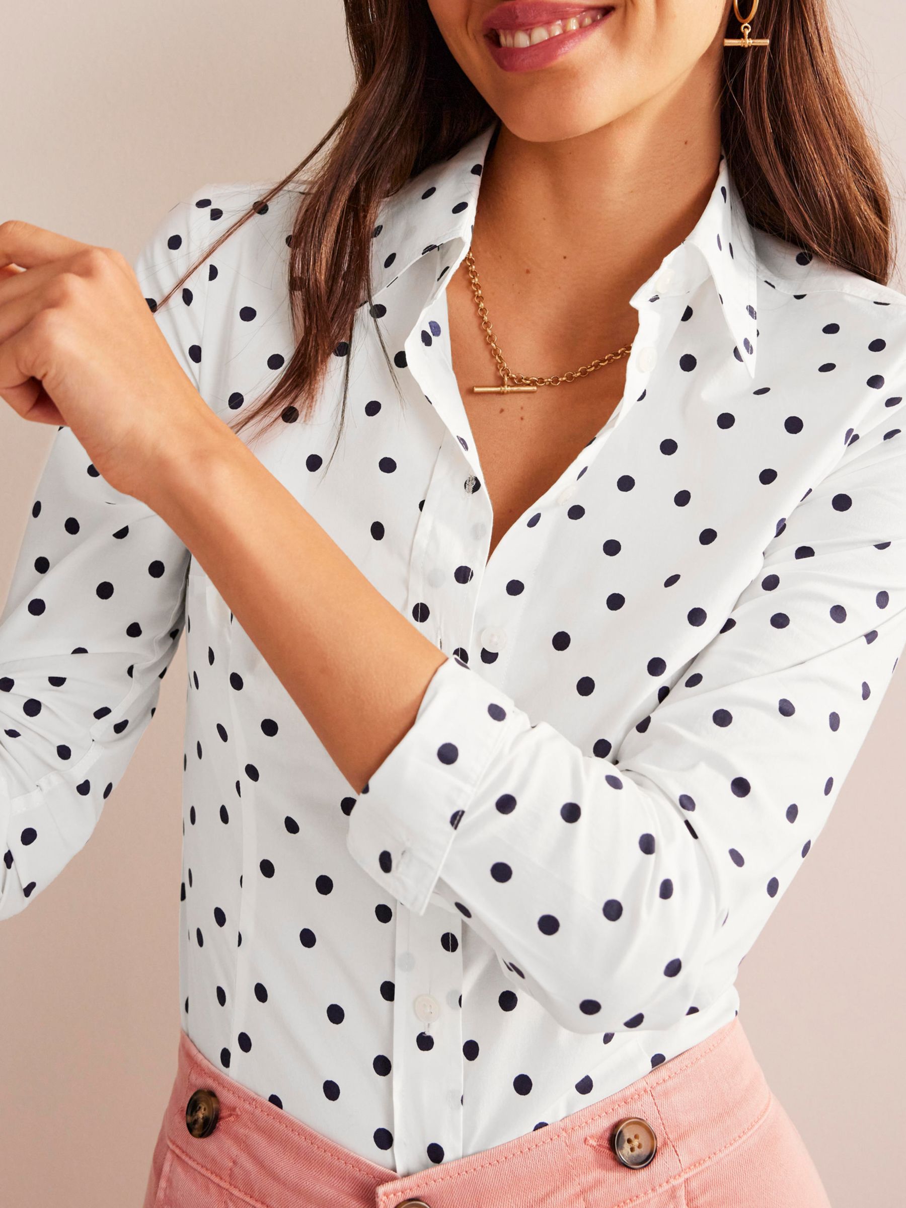 Buy Boden Saskia Stretch Cotton Spaced Dot Shirt, Ivory/Navy Online at johnlewis.com
