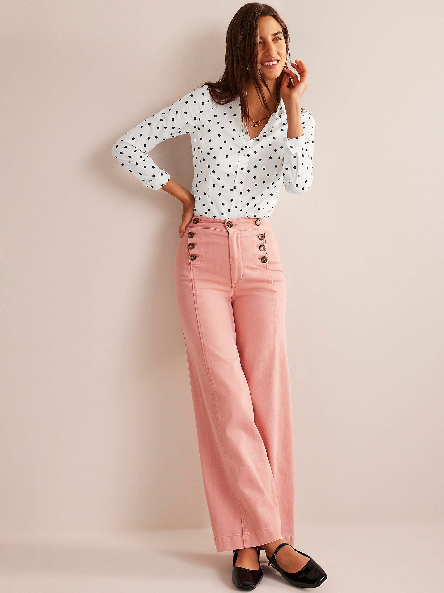 Buy Boden Saskia Stretch Cotton Spaced Dot Shirt, Ivory/Navy Online at johnlewis.com