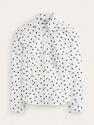 Boden Saskia Stretch Cotton Spaced Dot Shirt, Ivory/Navy