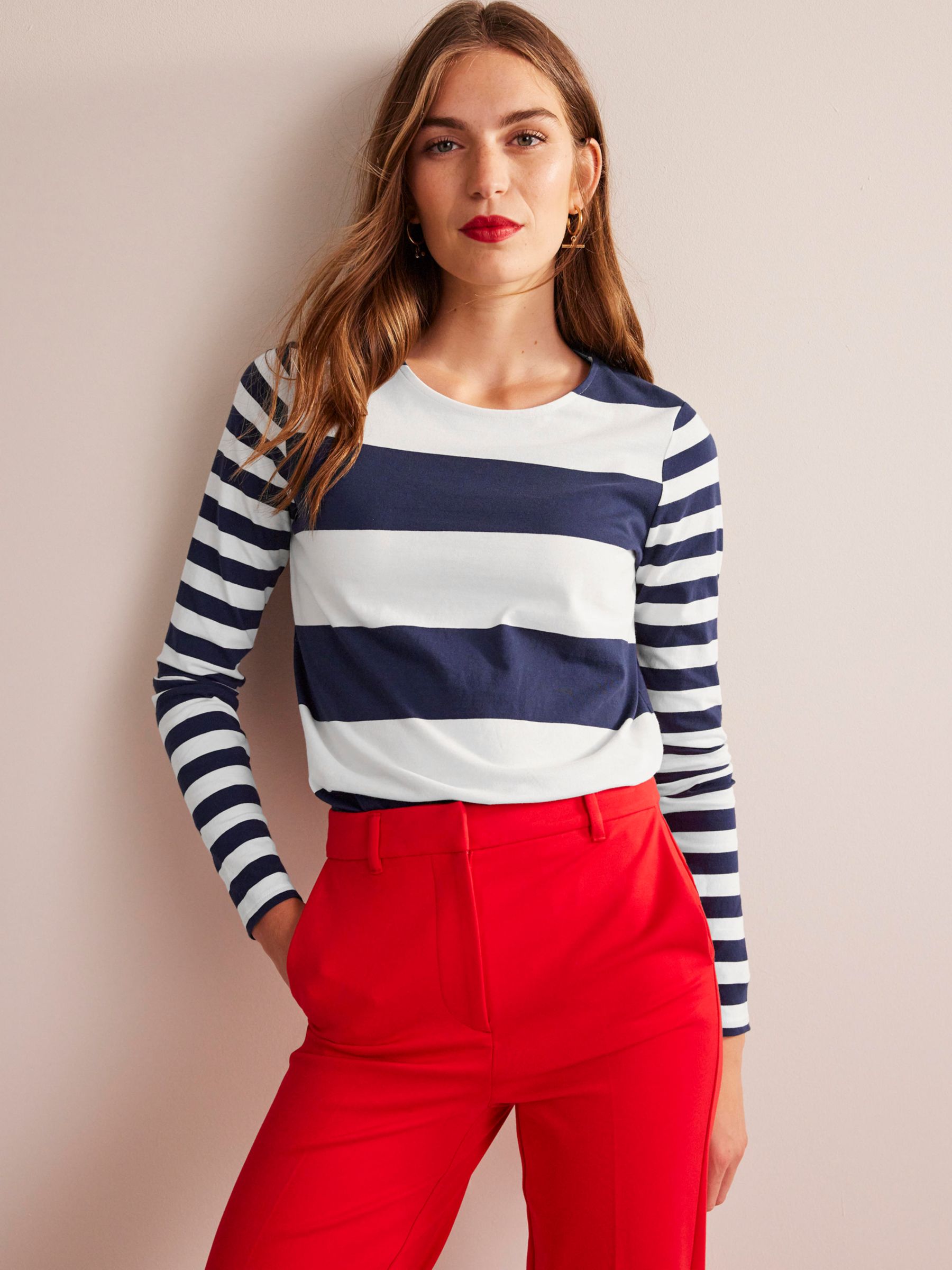 Boden Bea Breton Stripe Long Sleeve Top, French Navy/Ivory at John ...