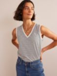 Boden Regular V-neck Slub Cotton Vest Top, Navy, Ivory