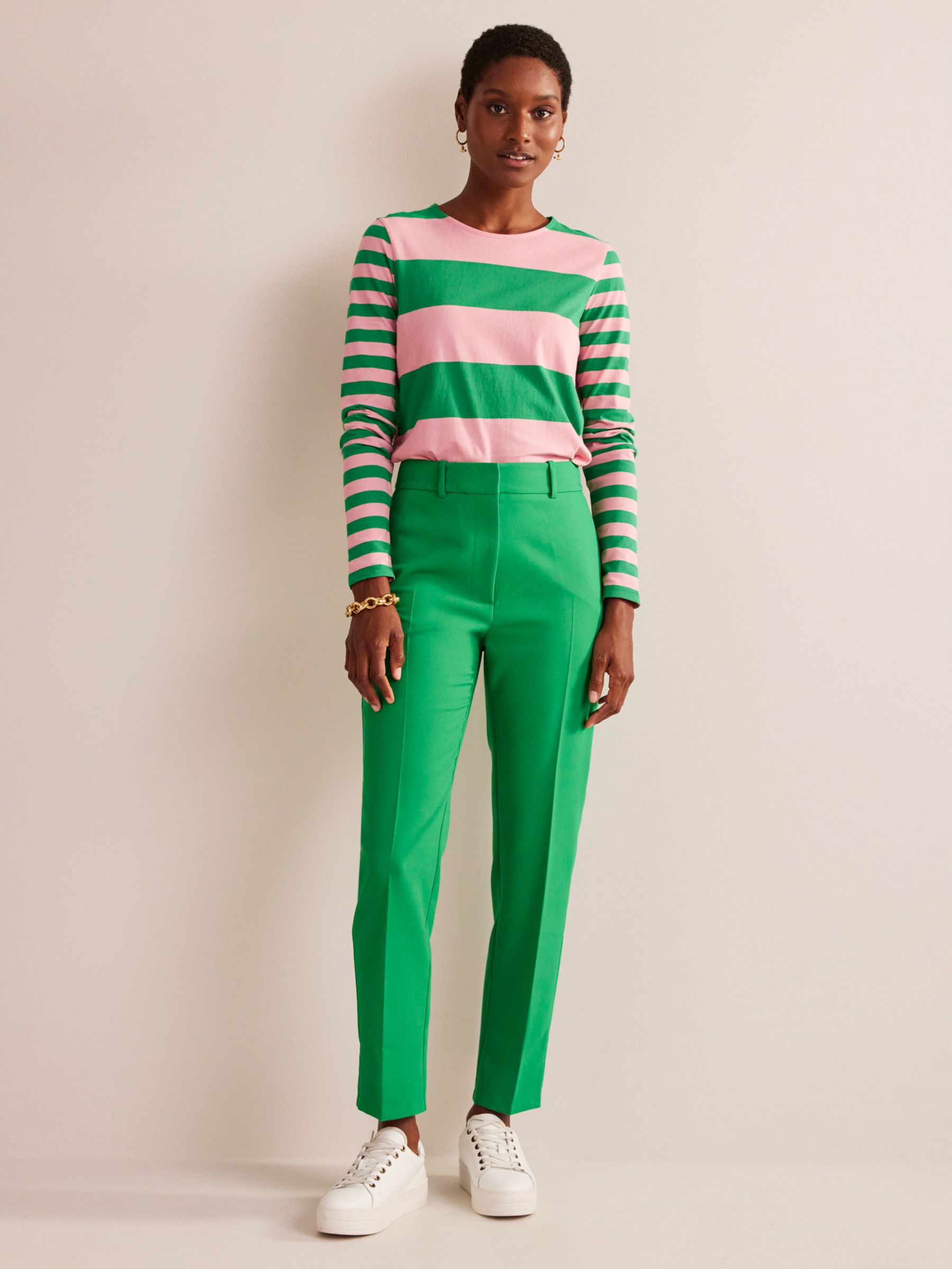 Boden Bea Breton Stripe Long Sleeve Top, Pink/Green