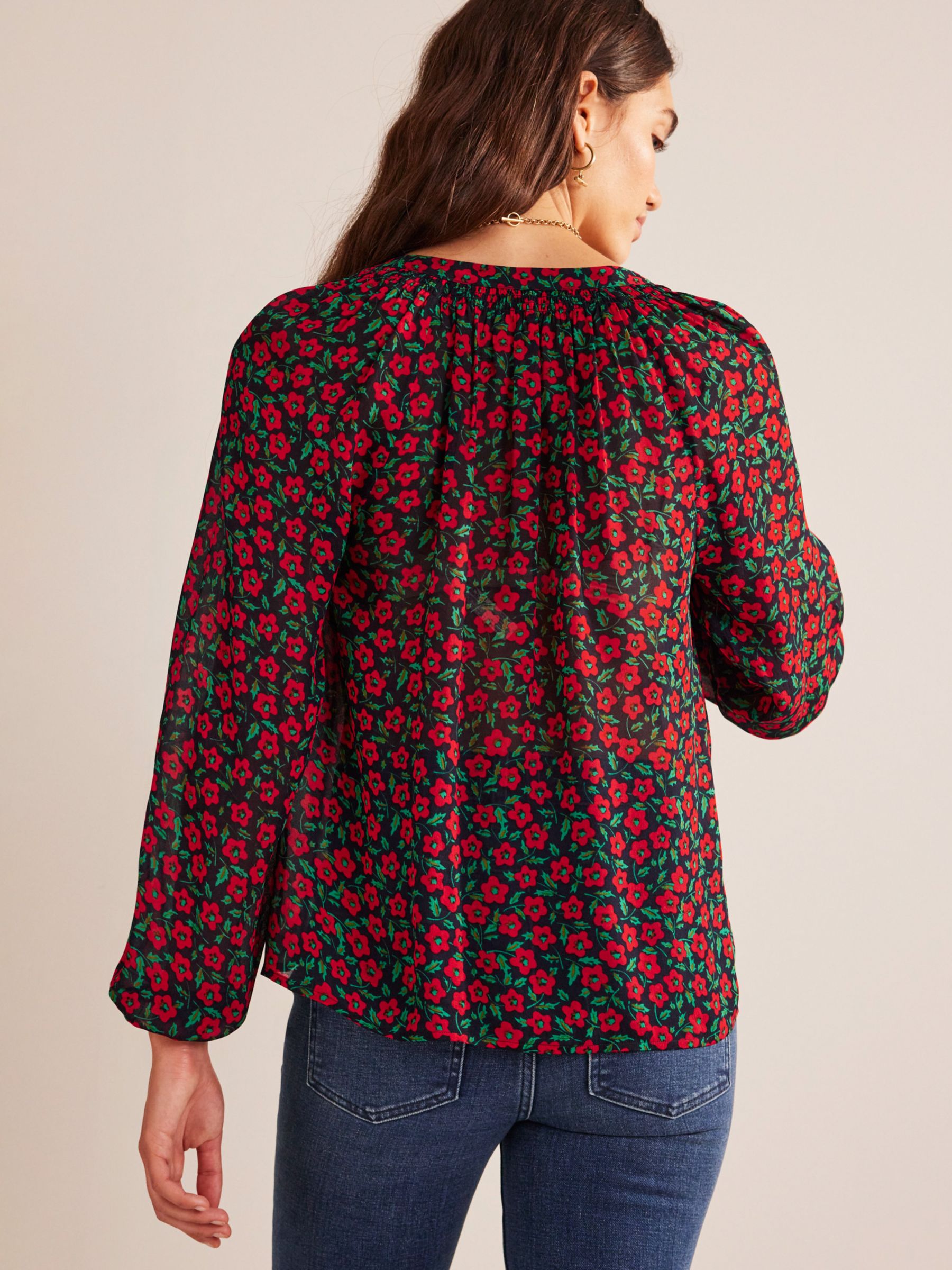 Boden Grace Petal Pop Blouse, Hot Pepper/Multi at John Lewis & Partners