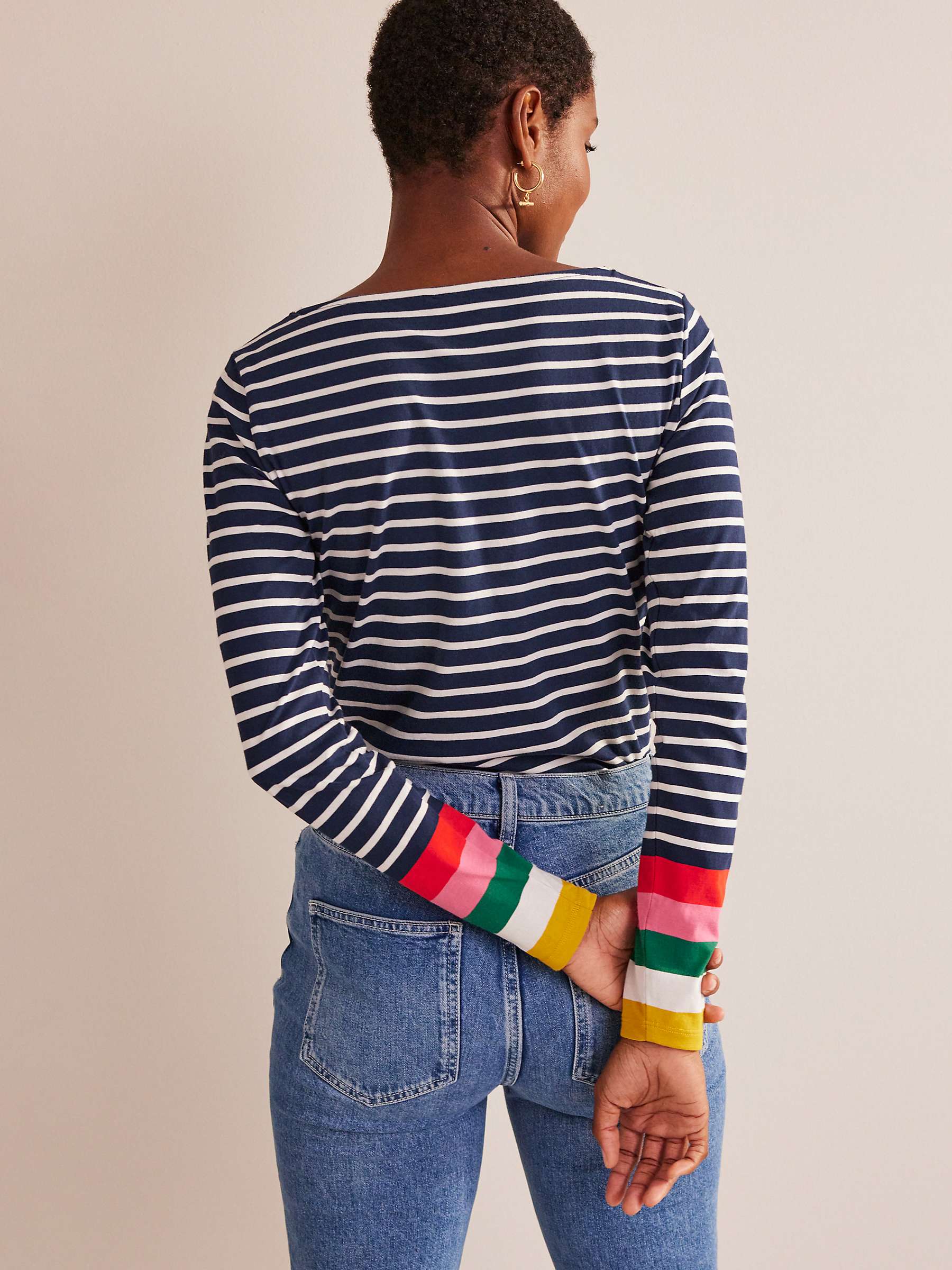 Buy Boden Ava Long Sleeve Cotton Stripe Top, Navy/Multi Cuff Online at johnlewis.com