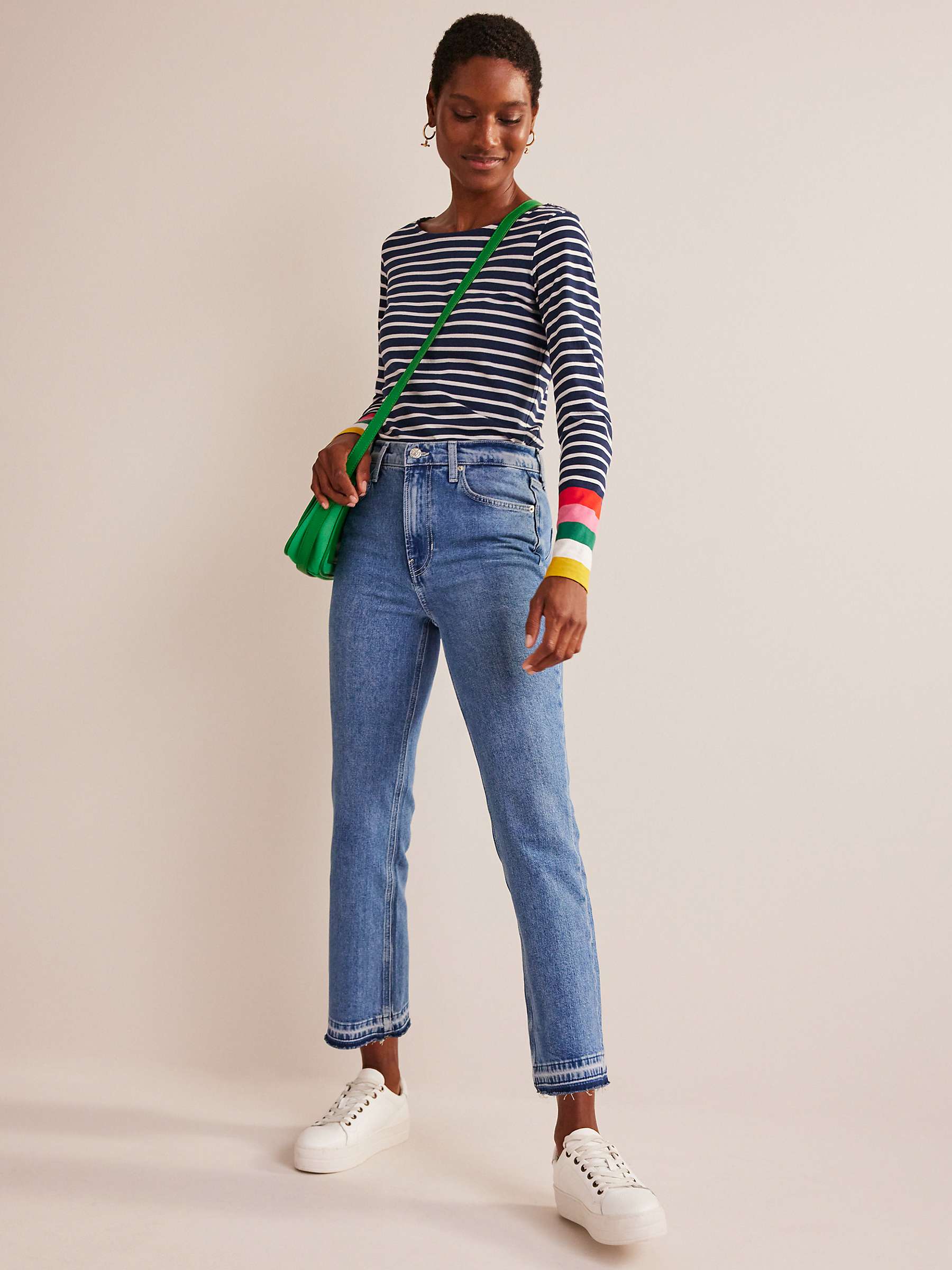 Buy Boden Ava Long Sleeve Cotton Stripe Top, Navy/Multi Cuff Online at johnlewis.com