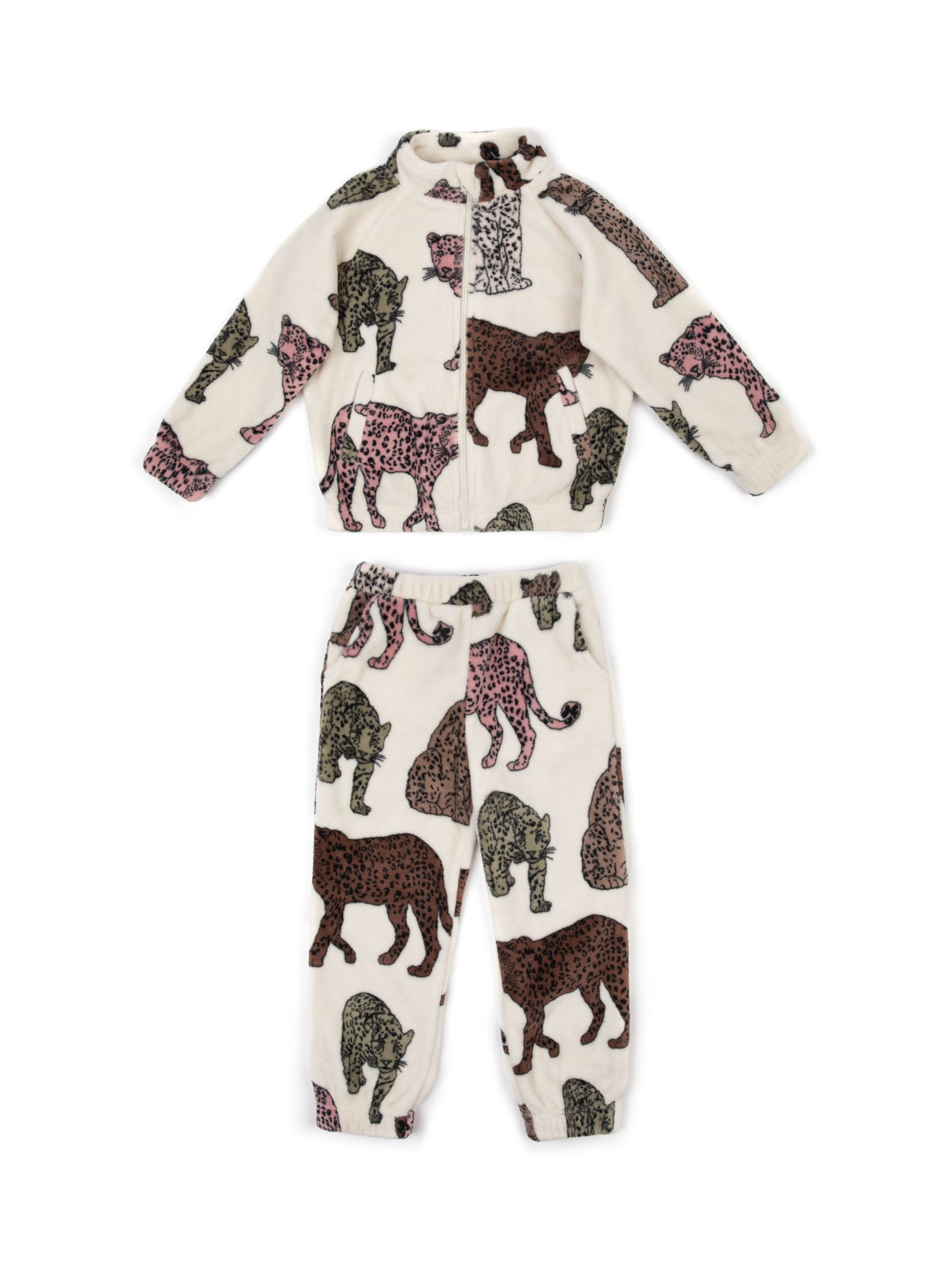 Chelsea Peers Kids' Fleece Leopard Print Co-Ord Set, Off White at John ...