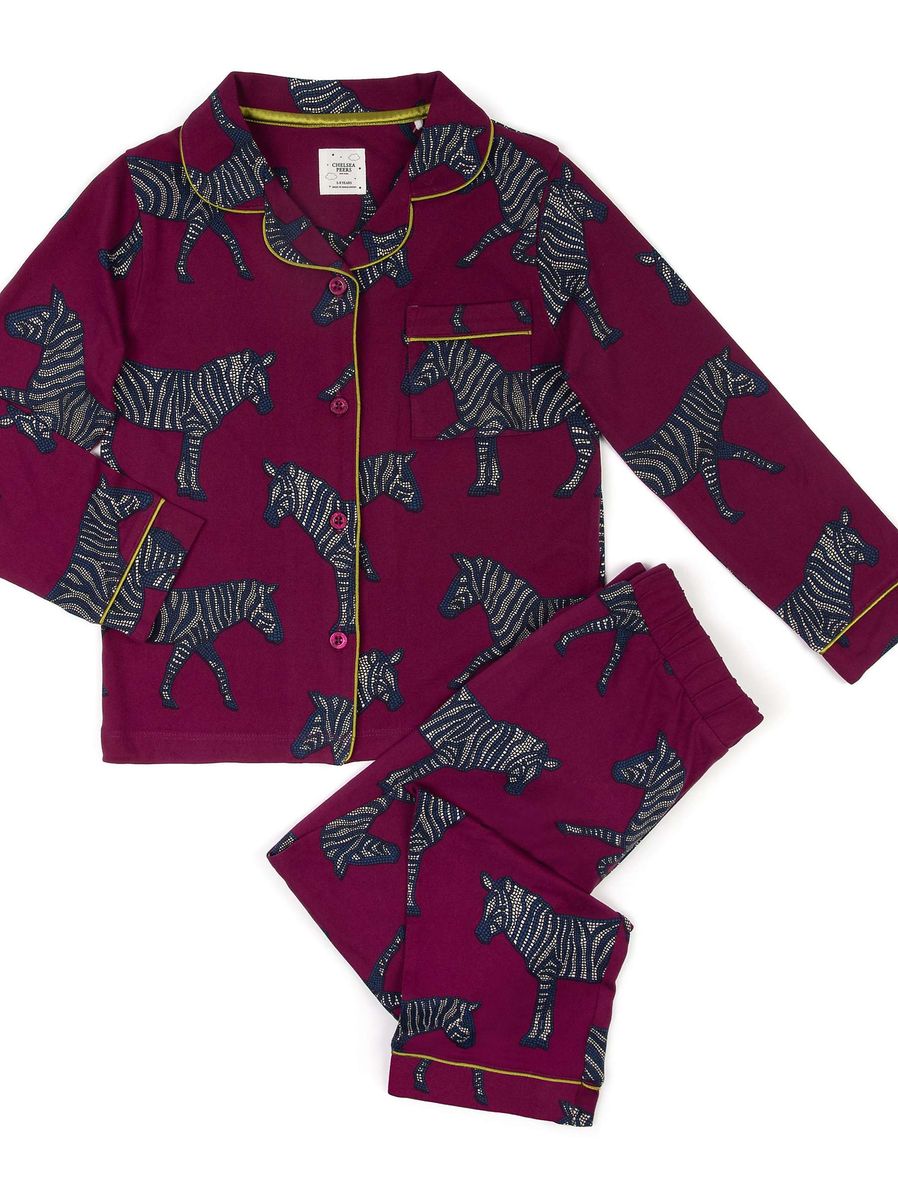 Chelsea Peers Kids' Recycled Fibre Zebra Pyjama Set, Purple/Multi at ...