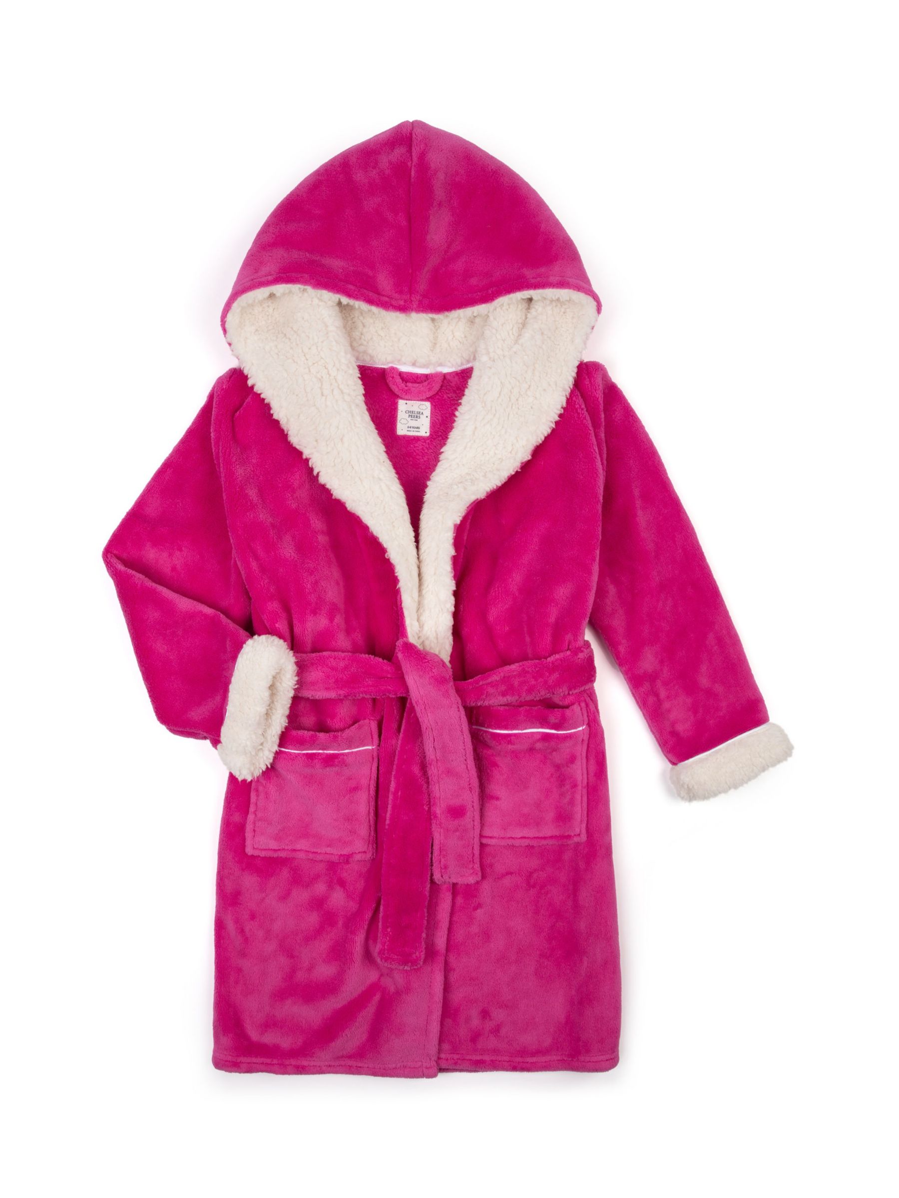 Chelsea Peers Kids' Fleece Hooded Dressing Gown, Bright Pink at John ...
