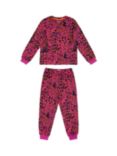 Chelsea Peers Kids' Hidden Leopard Print Long Pyjama Set, Bright Pink