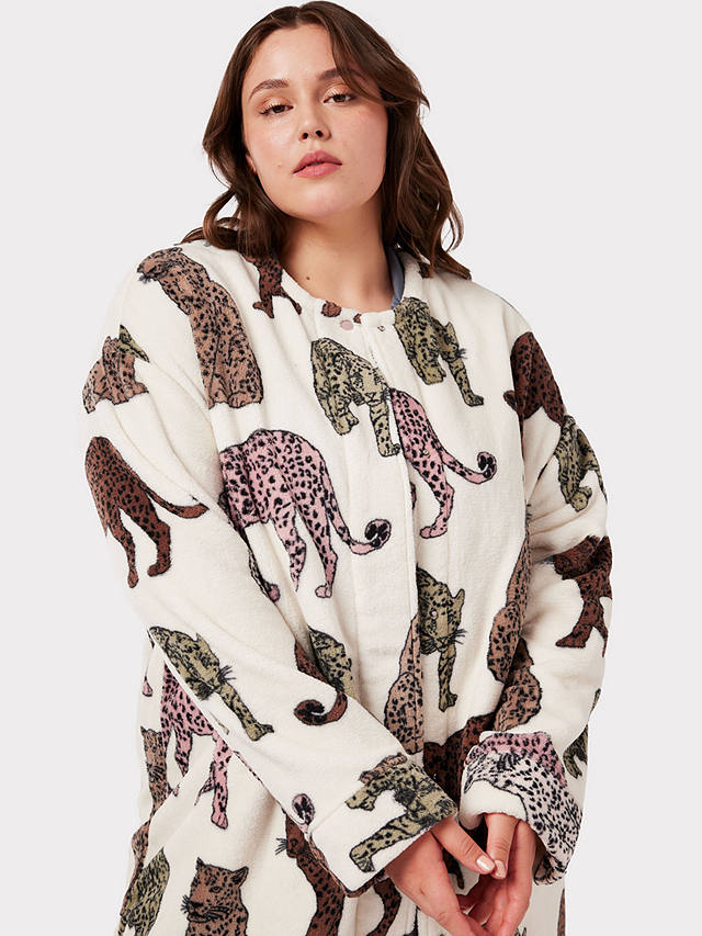 Chelsea Peers Curve Fleece Leopard Print Cardigan, Off White/Multi at ...