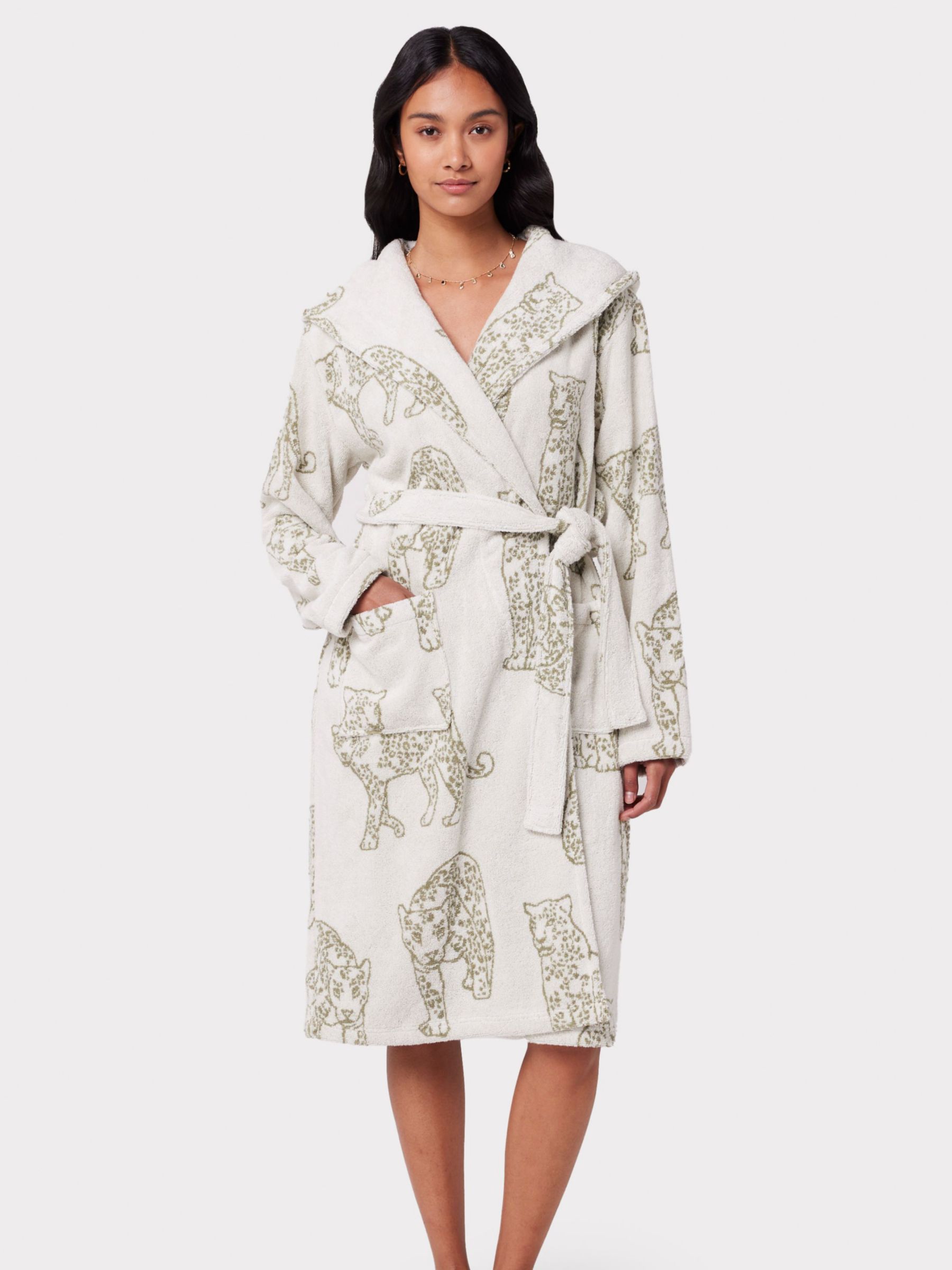 Chelsea Peers Leopard Cotton Towelling Robe, Off White at John Lewis ...