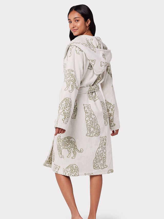 Chelsea Peers Leopard Cotton Towelling Robe, Off White
