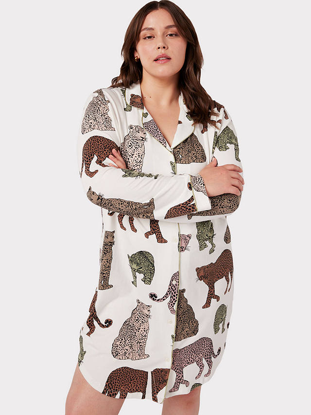Chelsea Peers Curve Organic Cotton Blend Leopard Print Nightshirt, Off ...