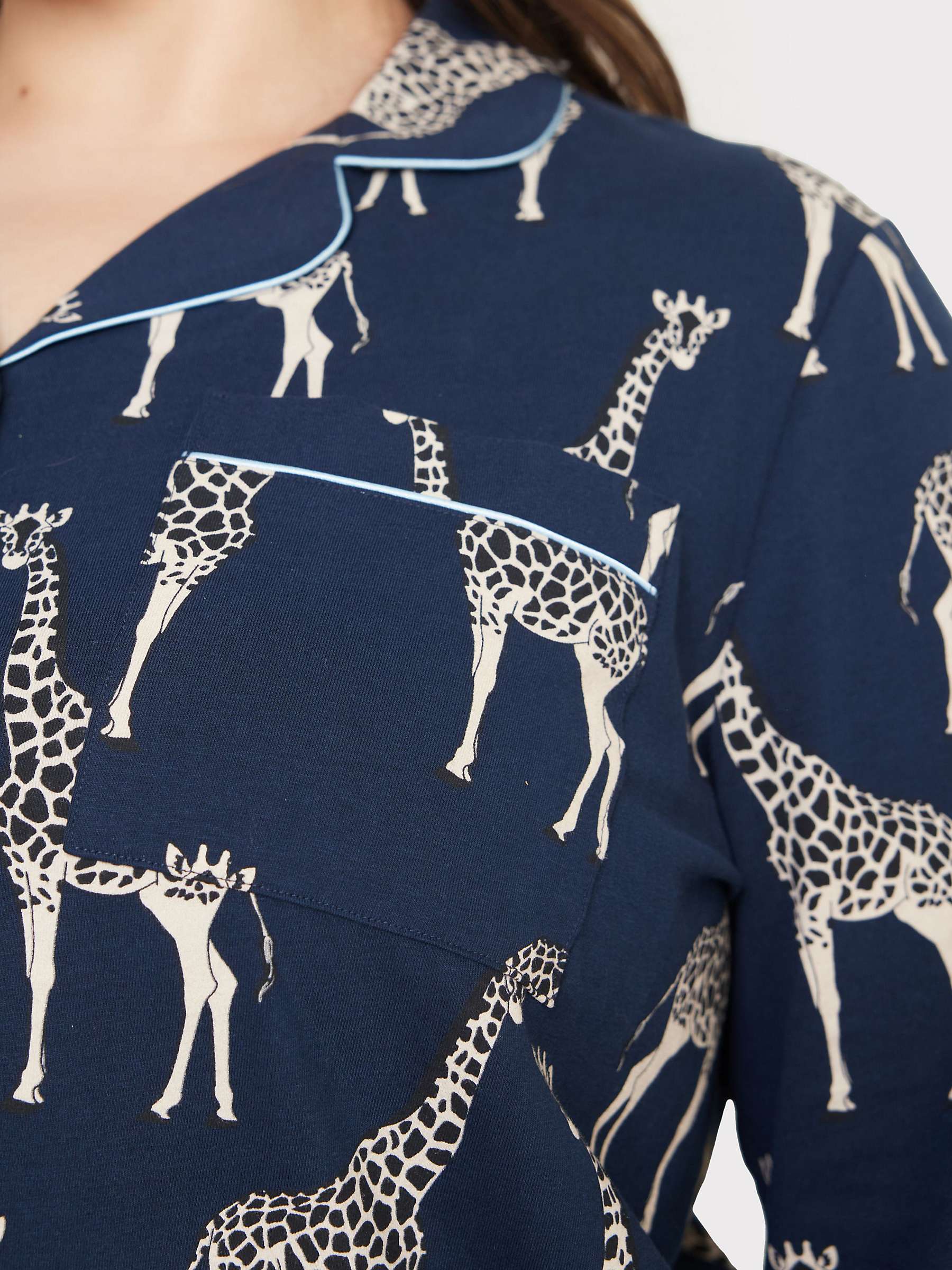 Buy Chelsea Peers Curve Organic Cotton Blend Giraffe Print Pyjama Set, Navy Online at johnlewis.com
