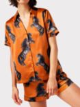 Chelsea Peers Horse Print Shorts Pyjama Set, Orange, Orange