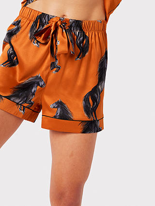 Chelsea Peers Horse Print Shorts Pyjama Set, Orange