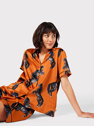 Chelsea Peers Horse Print Shorts Pyjama Set, Orange