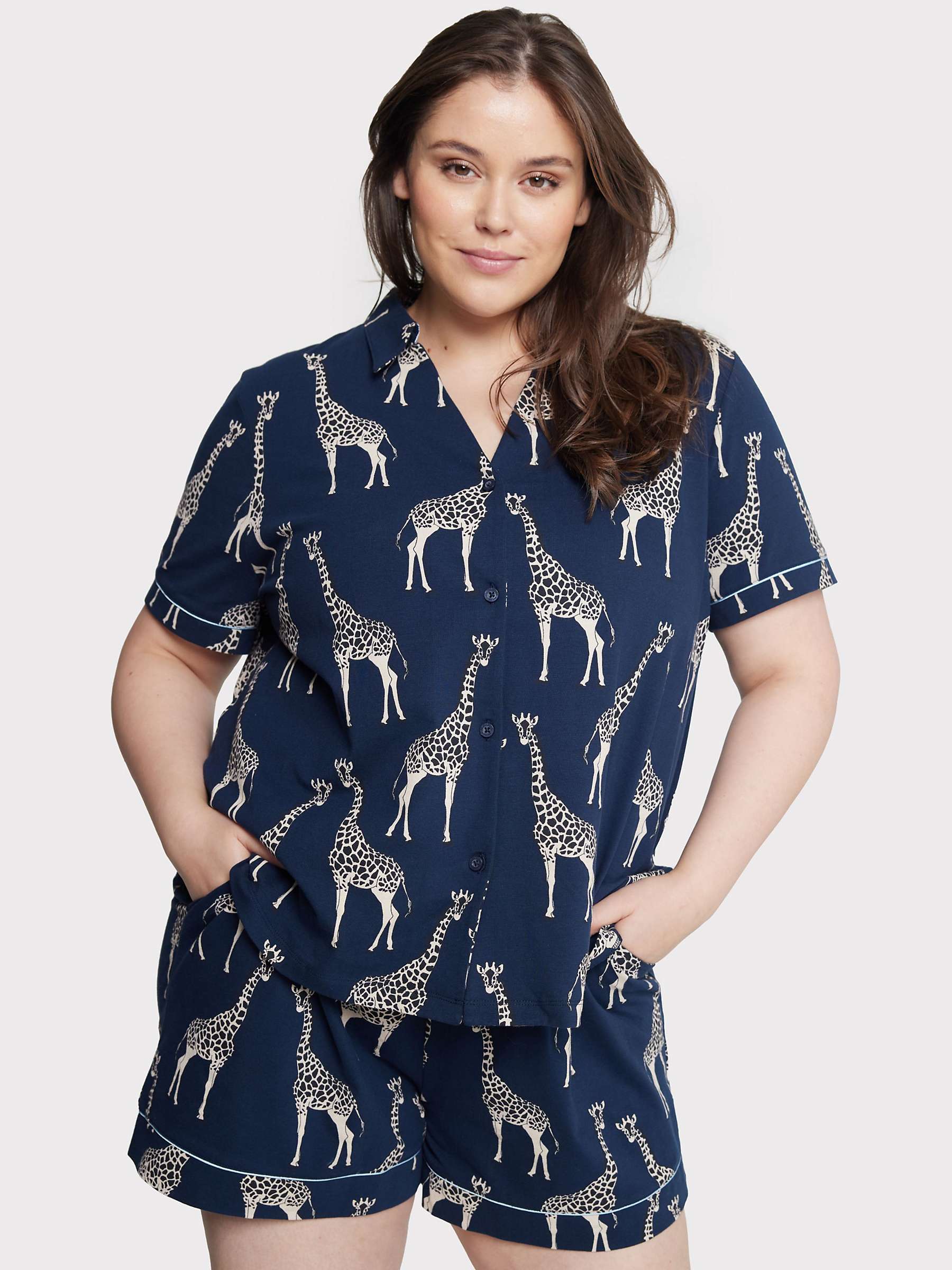 Buy Chelsea Peers Curve Organic Cotton Blend Giraffe Print Shorts Pyjama Set, Navy Online at johnlewis.com