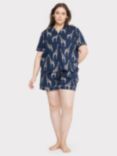 Chelsea Peers Curve Organic Cotton Blend Giraffe Print Shorts Pyjama Set, Navy