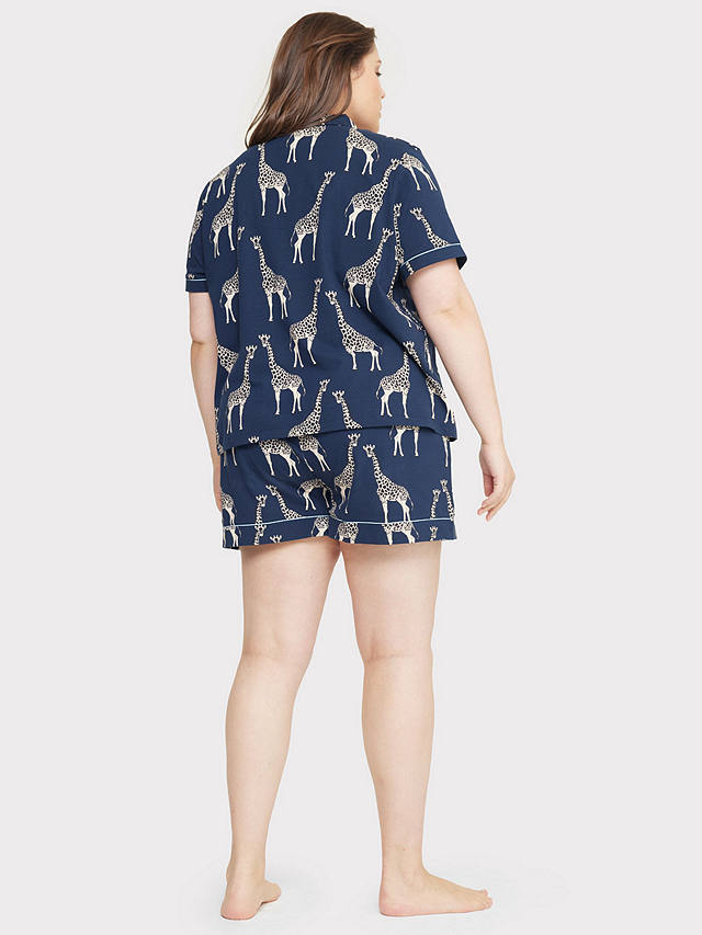 Chelsea Peers Curve Organic Cotton Blend Giraffe Print Shorts Pyjama Set, Navy