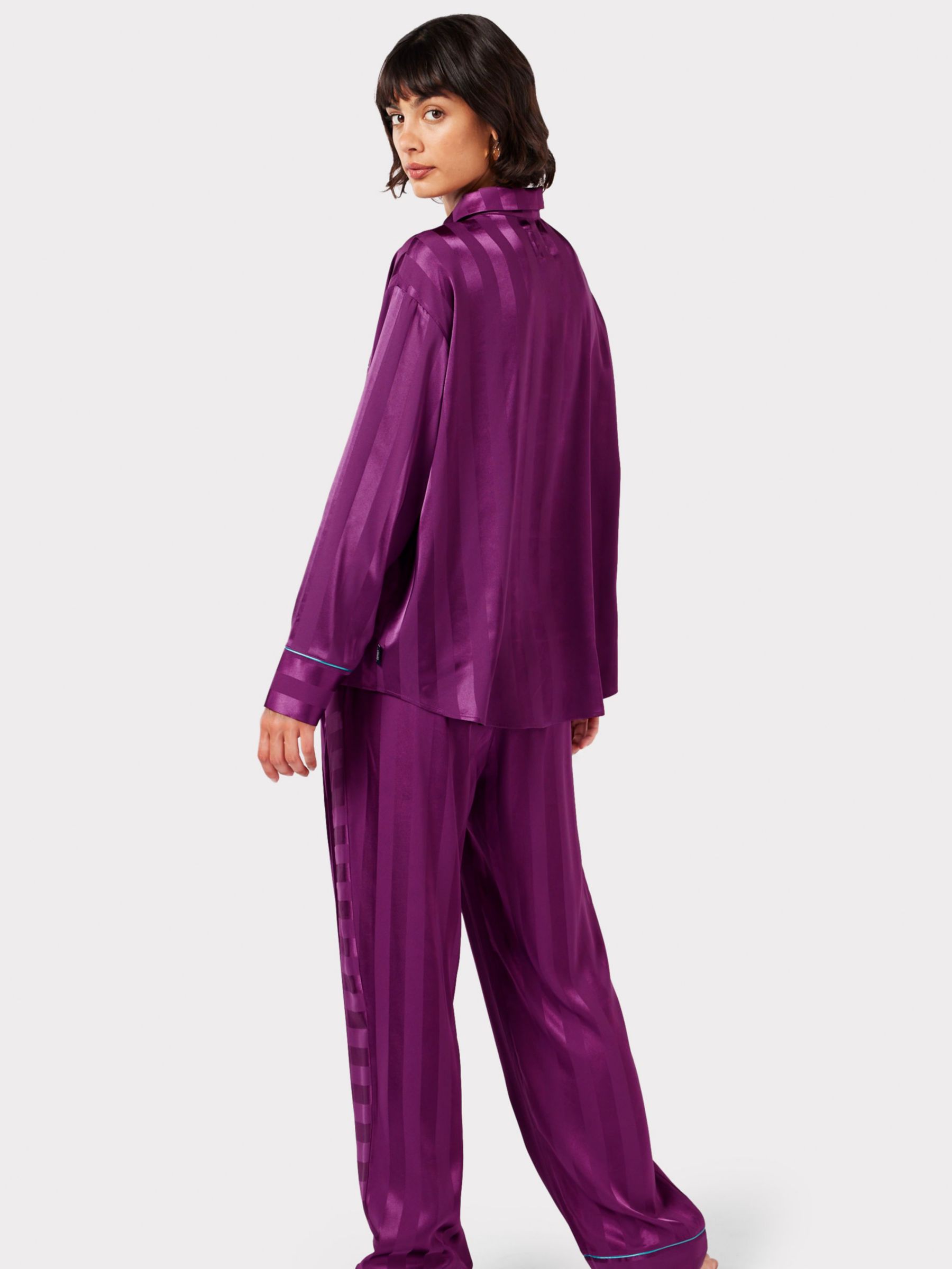 Chelsea Peers Satin Jacquard Stripe Long Pyjama Set, Purple at John ...