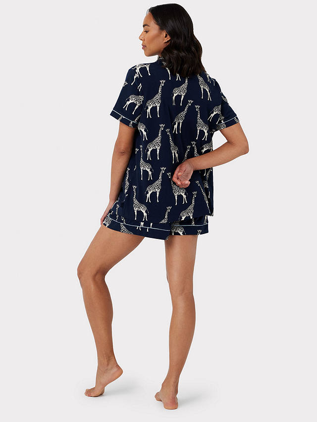 Chelsea Peers Organic Cotton Blend Giraffe Print Shorts Maternity Pyjama Set, Navy