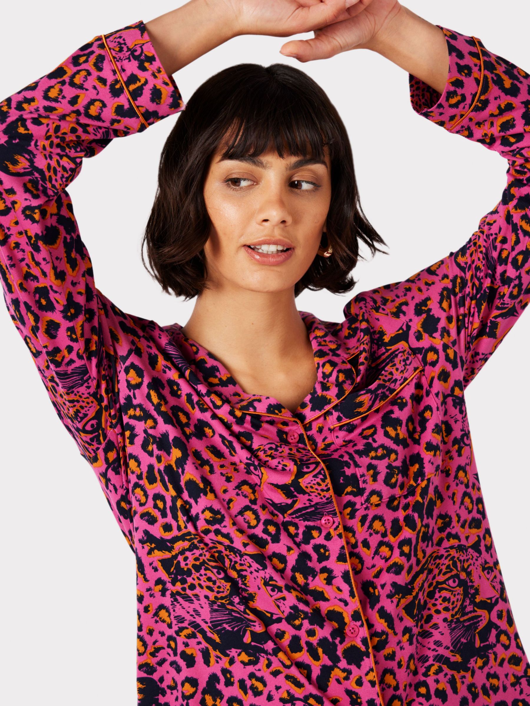 Chelsea Peers Leopard Print Pyjama Set, Pink/Multi at John Lewis & Partners