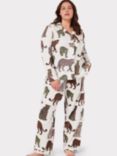 Chelsea Peers Curve Organic Cotton Leopard Print Long Pyjamas, Off White/Multi, Off White/Multi