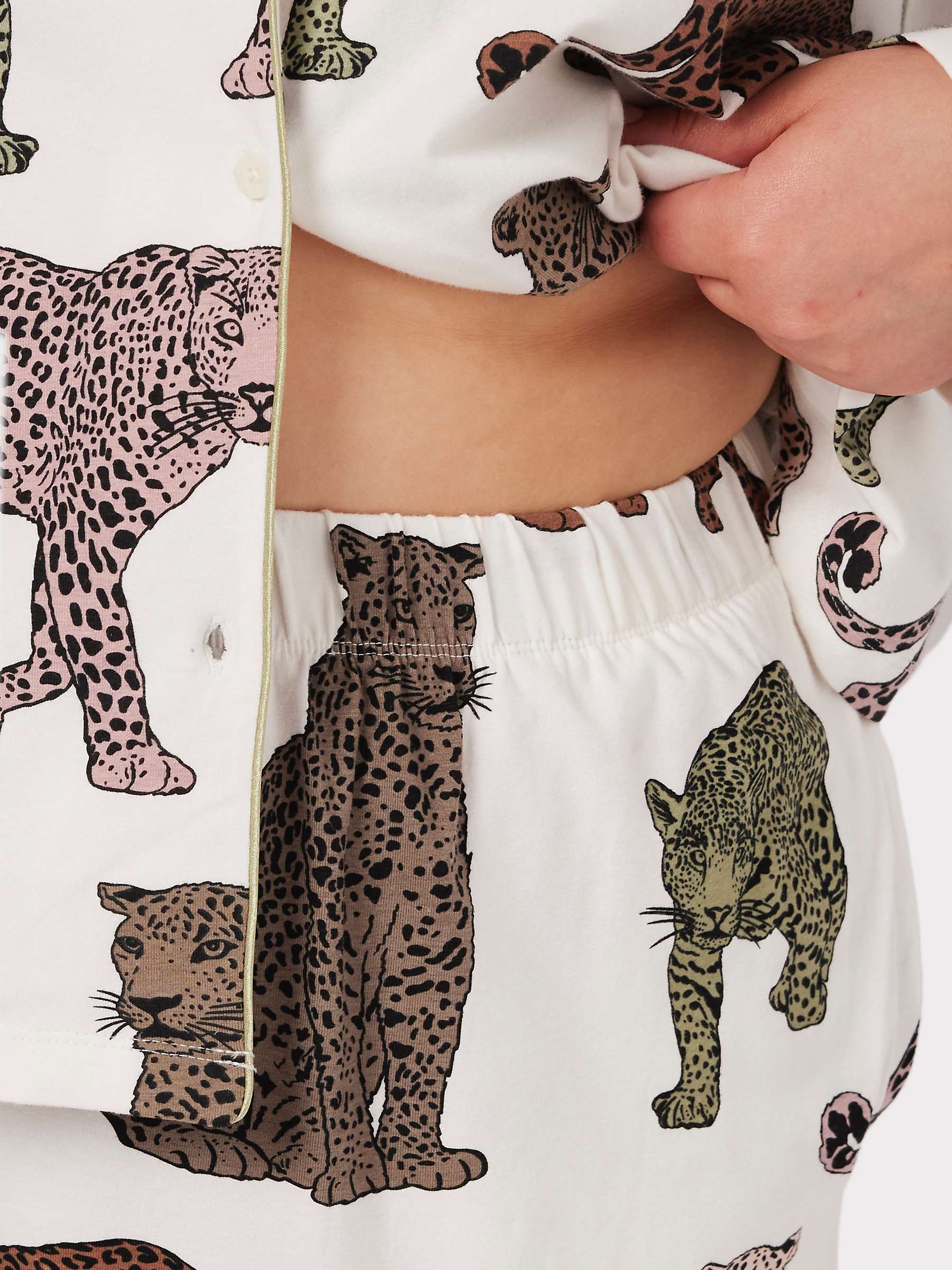 Buy Chelsea Peers Curve Organic Cotton Leopard Print Long Pyjamas, Off White/Multi Online at johnlewis.com