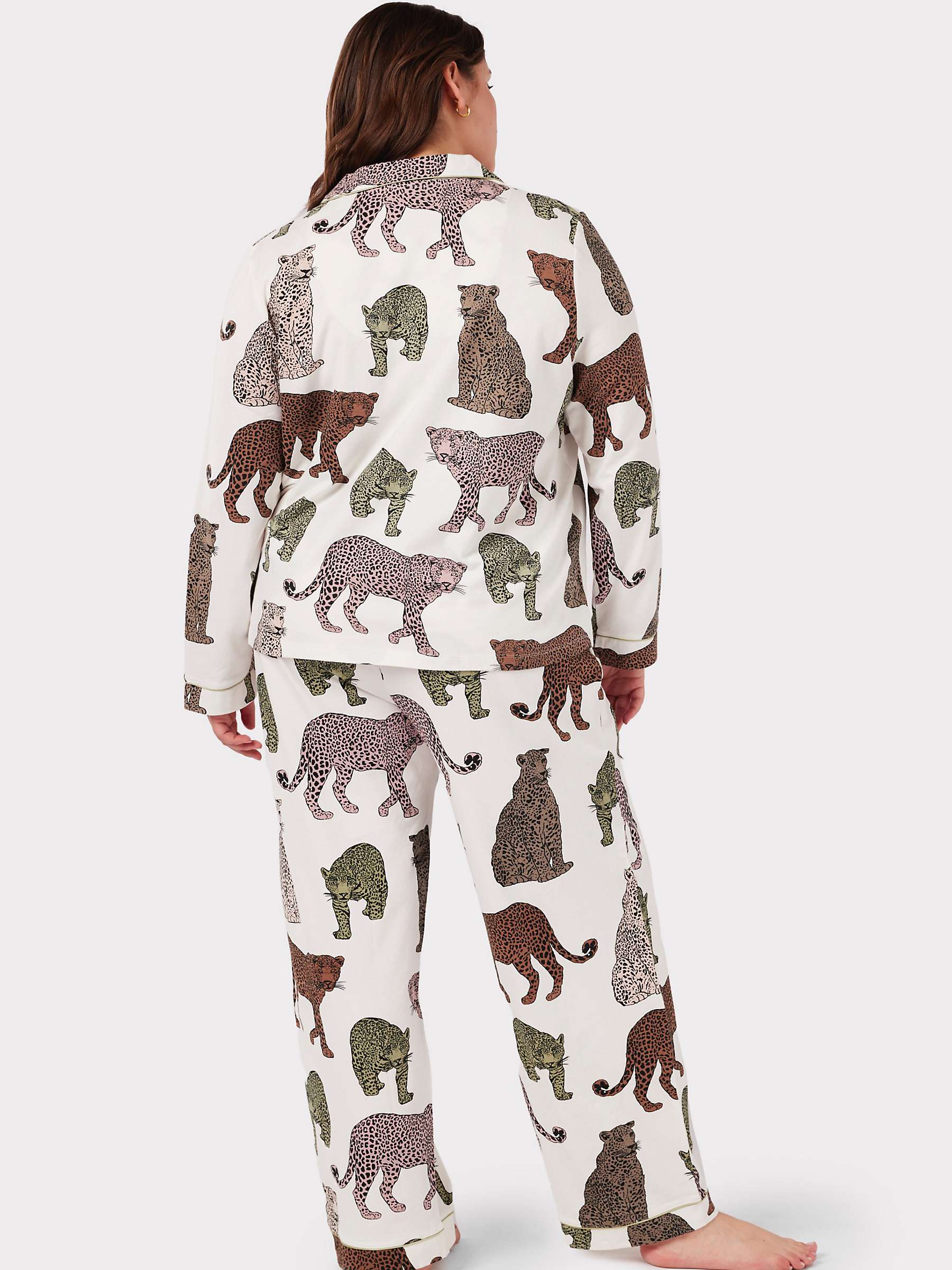 Buy Chelsea Peers Curve Organic Cotton Leopard Print Long Pyjamas, Off White/Multi Online at johnlewis.com
