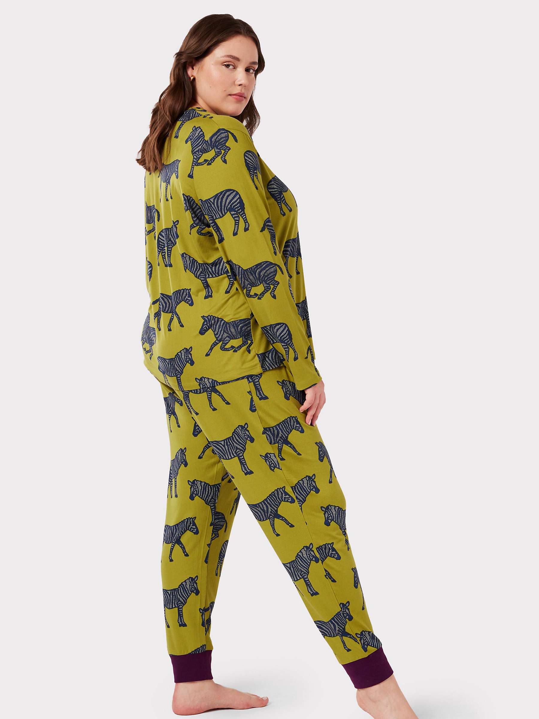 Chelsea Peers Curve Zebra Print Long Pyjamas, Khaki at John Lewis ...