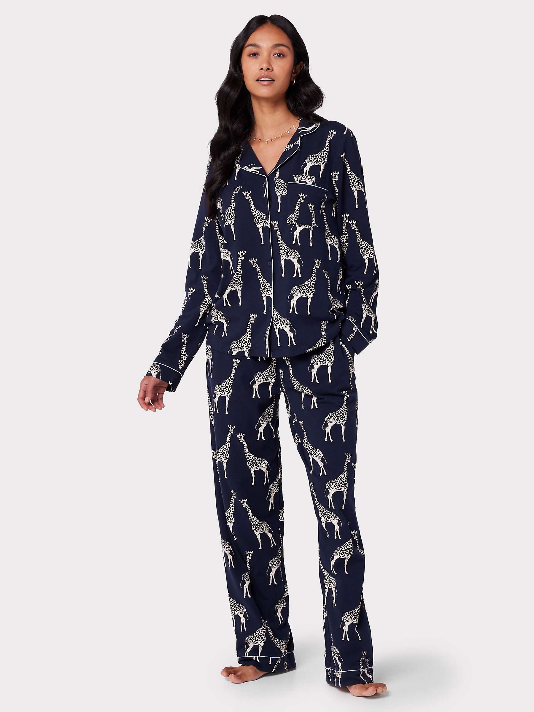 Buy Chelsea Peers Organic Cotton Blend Giraffe Print Pyjama Set, Navy Online at johnlewis.com