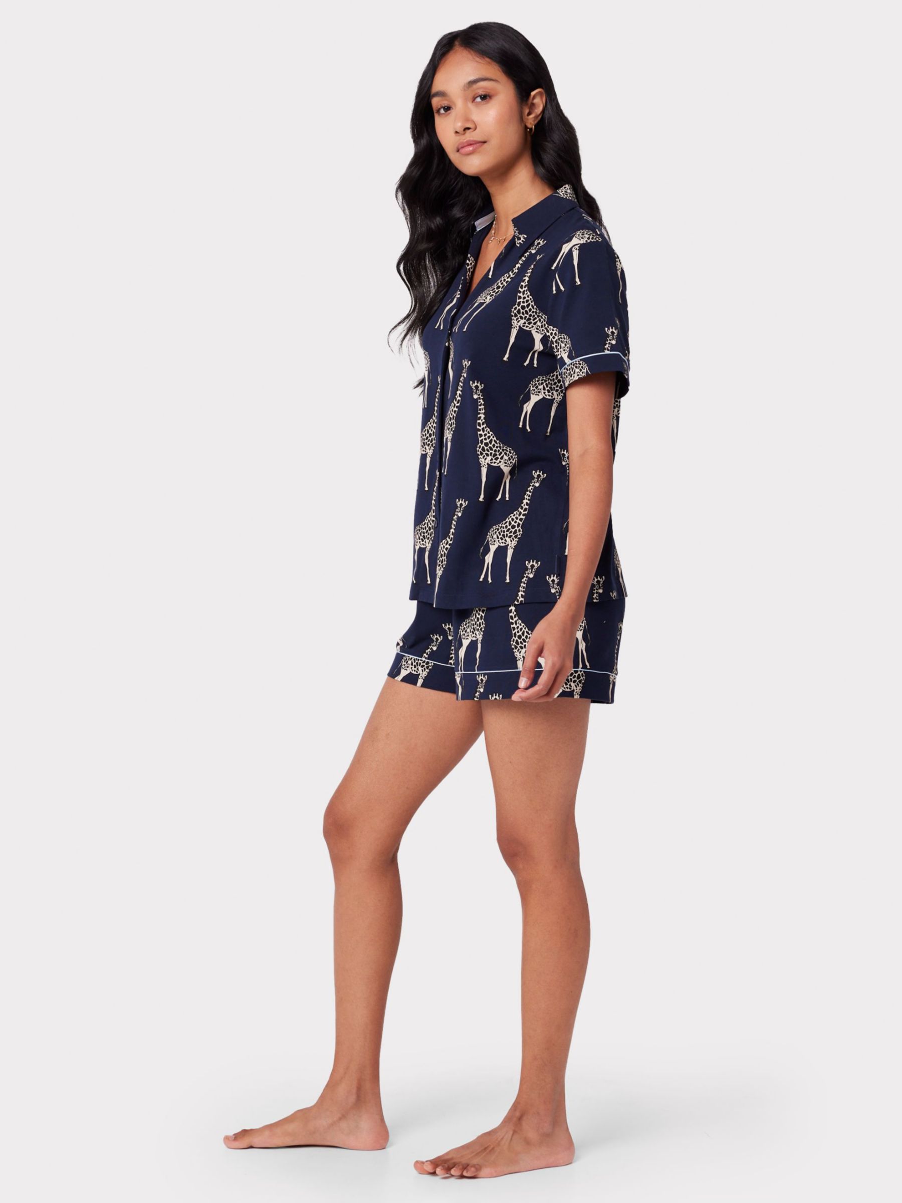 Buy Chelsea Peers Organic Cotton Blend Giraffe Print Shorts Pyjama Set, Navy Online at johnlewis.com