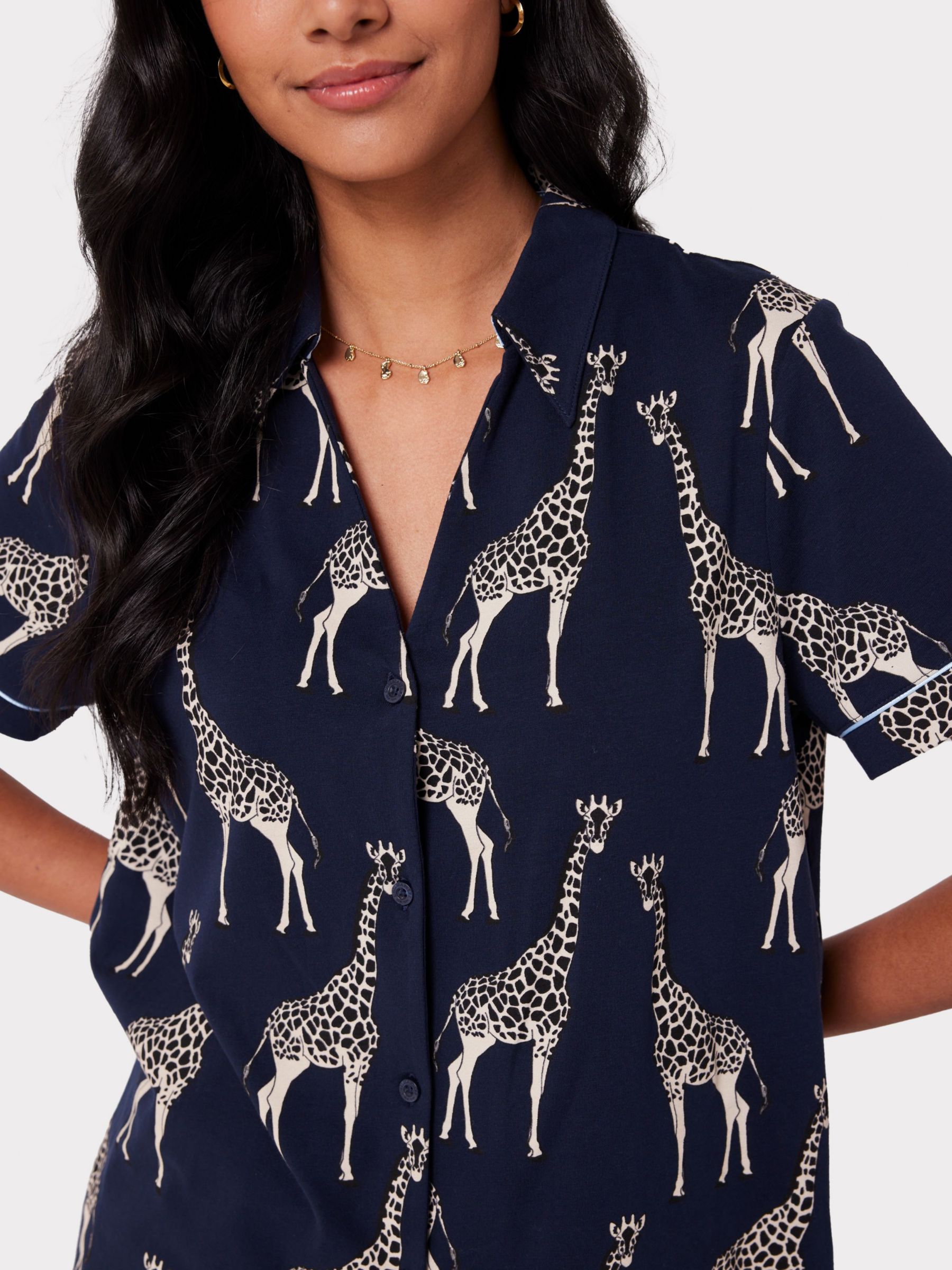 Buy Chelsea Peers Organic Cotton Blend Giraffe Print Shorts Pyjama Set, Navy Online at johnlewis.com
