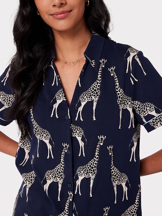 Chelsea Peers Organic Cotton Blend Giraffe Print Shorts Pyjama Set, Navy