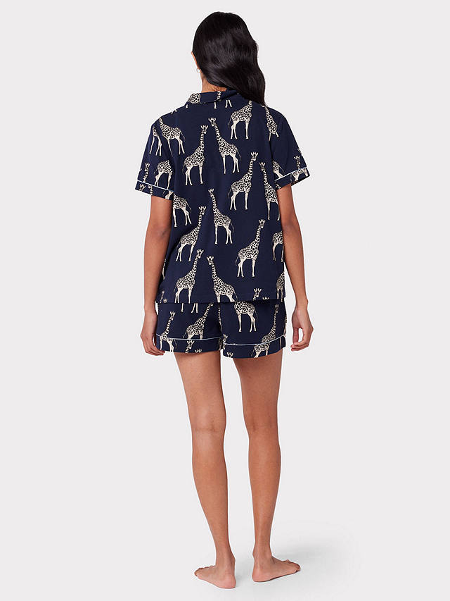 Chelsea Peers Organic Cotton Blend Giraffe Print Shorts Pyjama Set, Navy