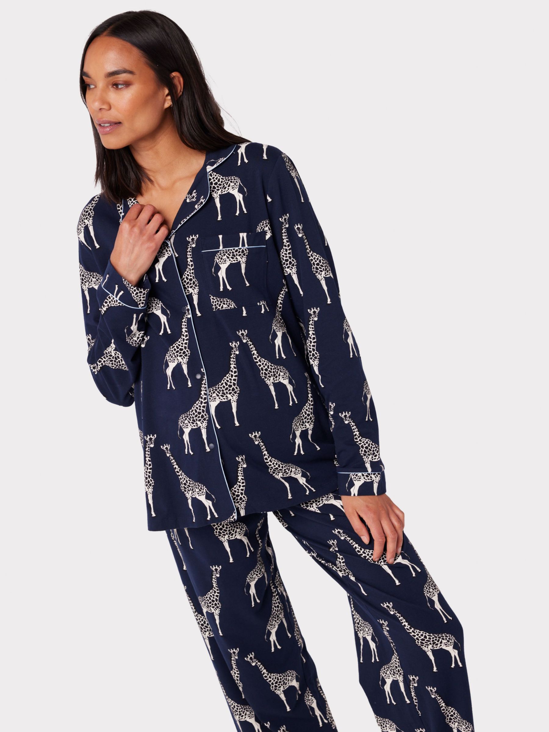 Buy Chelsea Peers Maternity Organic Cotton Blend Giraffe Print Pyjama Set, Navy Online at johnlewis.com