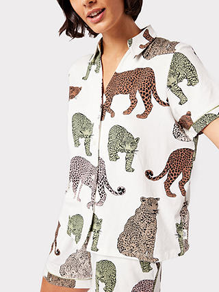 Chelsea Peers Leopard Organic Cotton Short Pyjamas, Off White/Multi