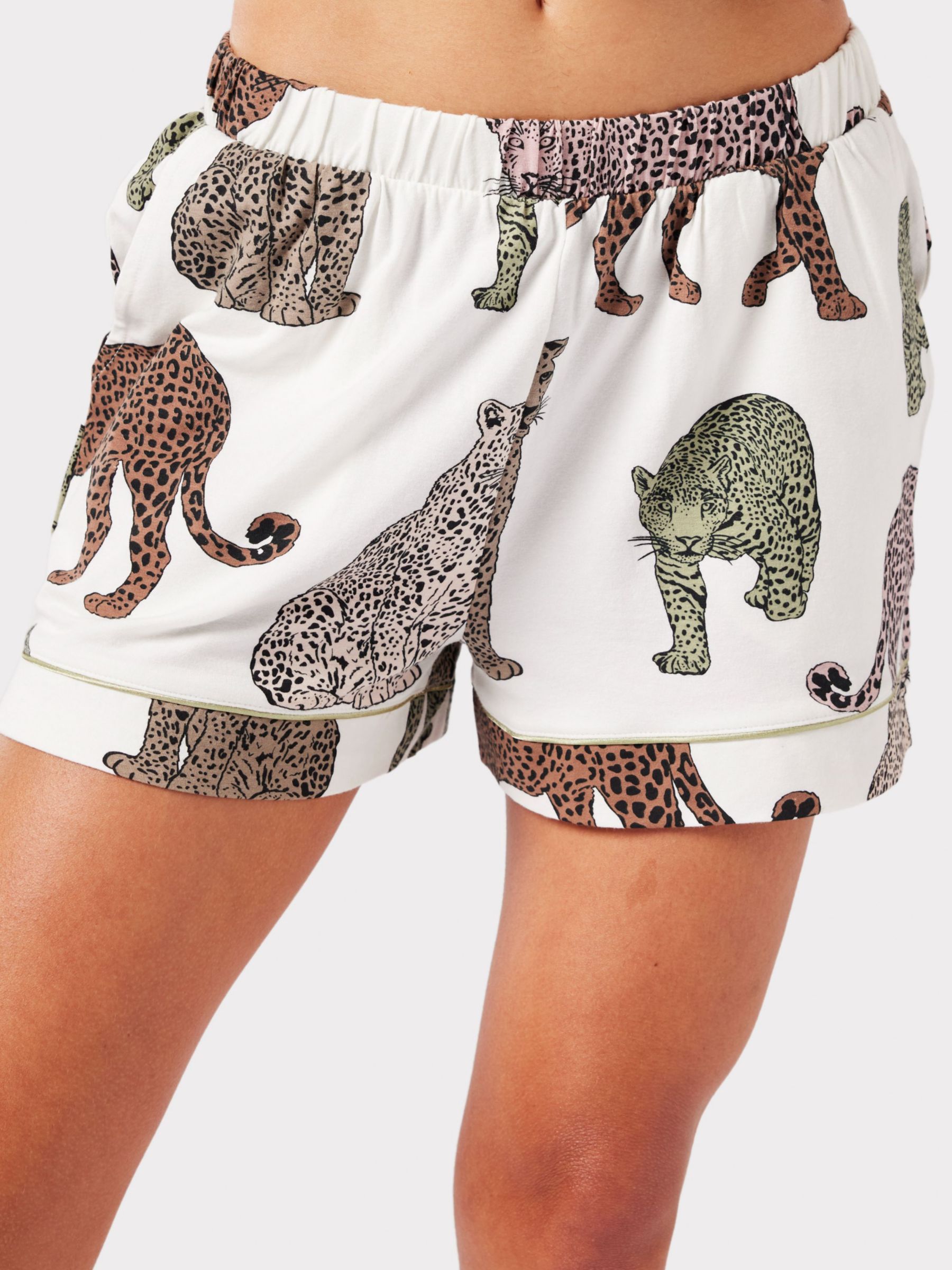 Chelsea Peers Leopard Organic Cotton Short Pyjamas, Off White/Multi, 6