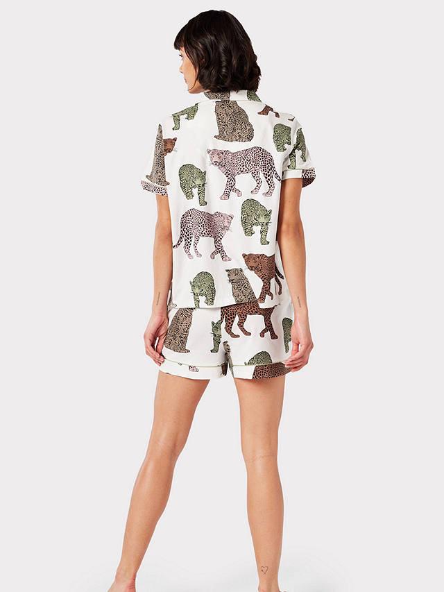 Chelsea Peers Leopard Organic Cotton Short Pyjamas, Off White/Multi