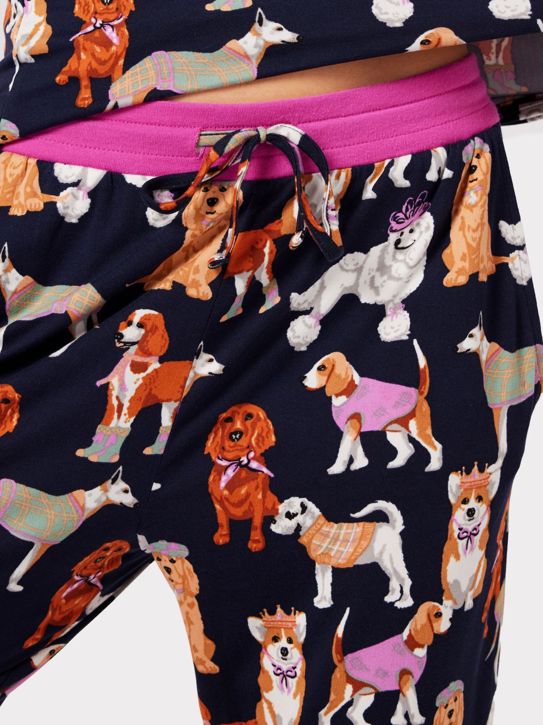 Chelsea Peers Dogs Print Long Recycled Pyjamas, Navy/Multi, 10