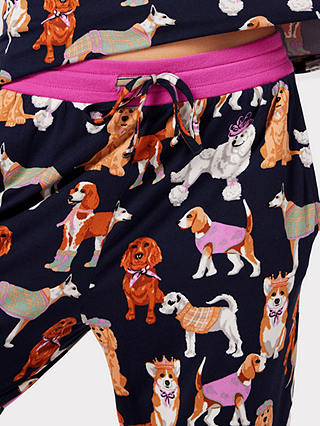 Chelsea Peers Dogs Print Long Recycled Pyjamas, Navy/Multi