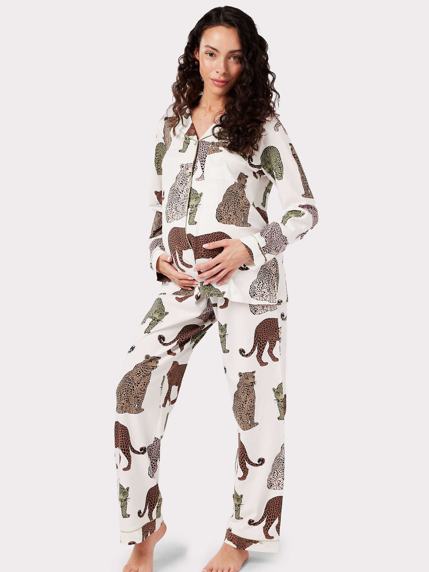 Chelsea Peers Maternity Organic Cotton Blend Leopard Print Long Pyjama ...