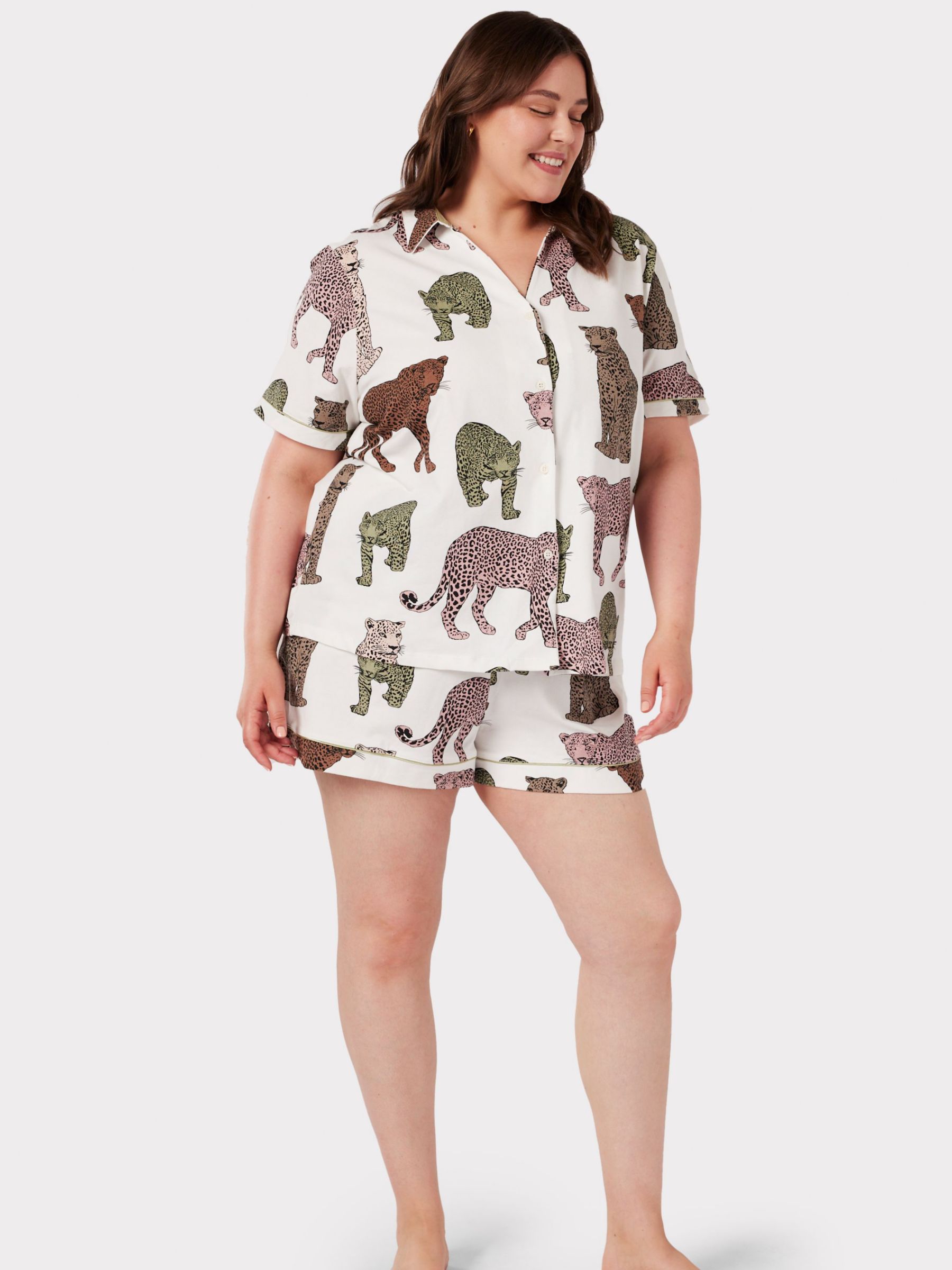 Buy Chelsea Peers Curve Organic Cotton Leopard Print Short Pyjamas, Off White/Multi Online at johnlewis.com